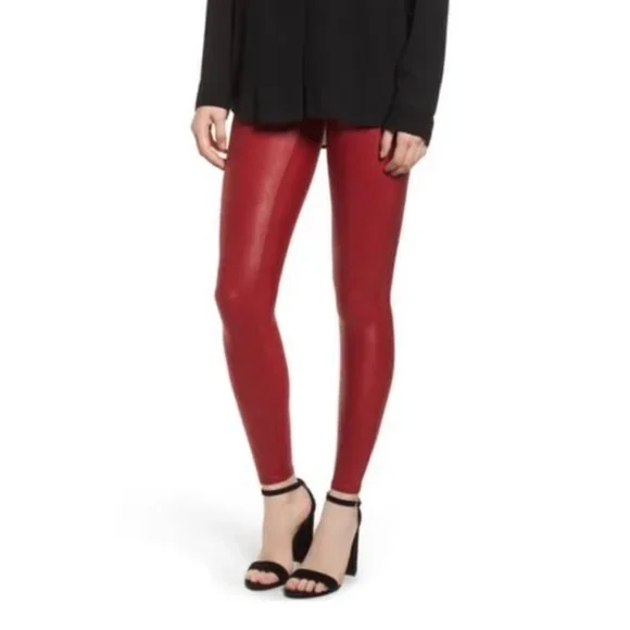 Spanx Faux Leather Leggings in Color Crimson - Picture 1 of 5